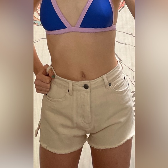Cream Denim Shorts - Picture 3 of 5